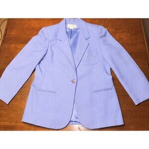 VTG Cross Country Petites Blue Blazer Jacket 14P Embroidered Crest Academia Boho
